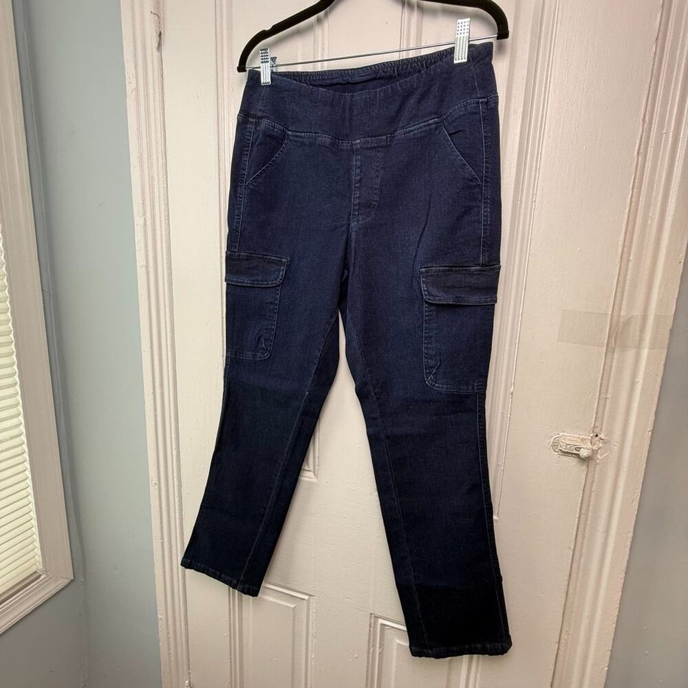 Belle by Kim Gravel TripleLuxe Cargo Jeans Womens 10P Dark Wash Pull-On NWOT